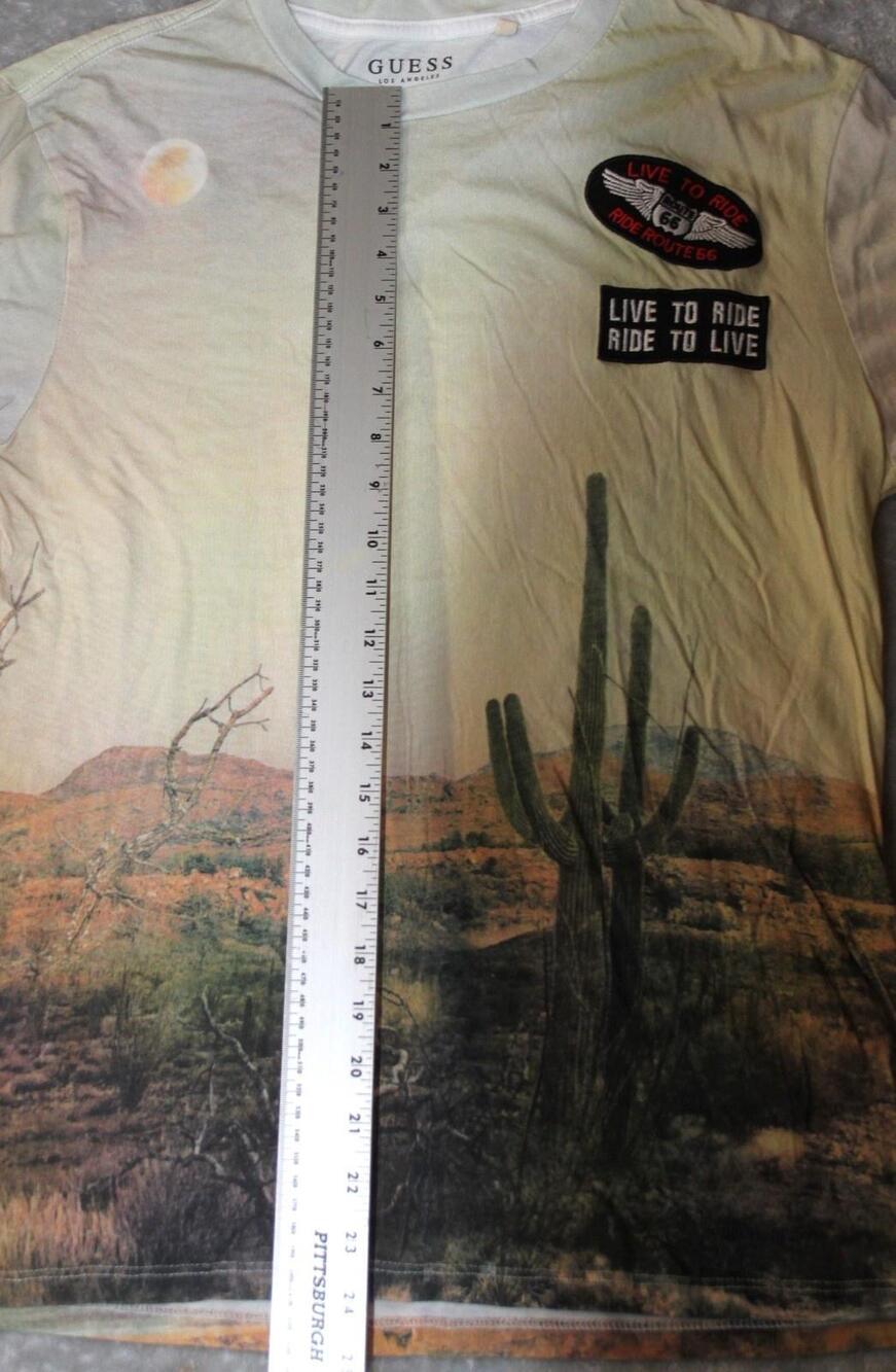 GUESS Shirt Mens M Beige Short Sleeve Desert Cactus Graphic Crewneck Tagless - Picture 5 of 15